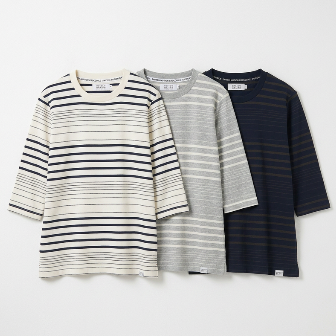 天竺ボーダー 6分袖Tシャツ