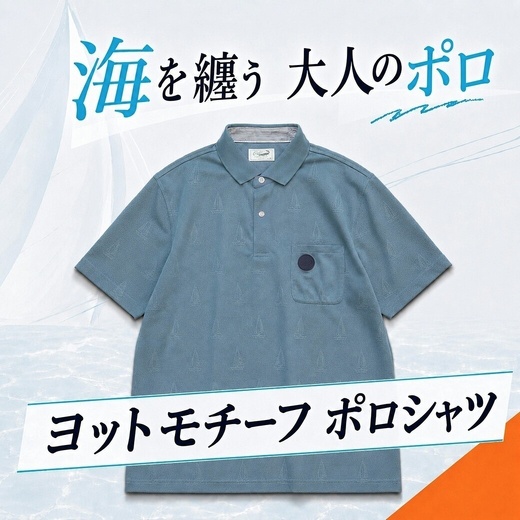 【メンズ】海を纏う 大人のポロ ヨットモチーフ ポロシャツ