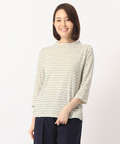 クロコダイルレディスリラックス シャーリングボーダーハイネックTシャツ