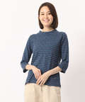 クロコダイルレディスリラックス シャーリングボーダーハイネックTシャツ