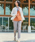 シアー チェック バンドカラーブラウス