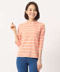 クロコダイルレディス ハイネックボーダーTシャツ【イージーケア】【スノーコットン】
