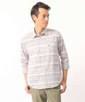 リーフ柄ボーダーリネン風7部袖シャツ【JAPAN FABRIC】