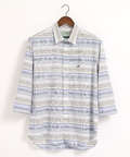 リーフ柄ボーダーリネン風7部袖シャツ【JAPAN FABRIC】