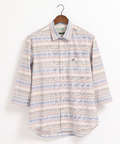 リーフ柄ボーダーリネン風7部袖シャツ【JAPAN FABRIC】