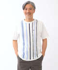 ドッキング ストライプ ニットTシャツ【手洗いOK】【吸汗速乾】