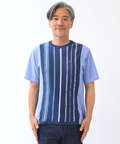 ドッキング ストライプ ニットTシャツ【手洗いOK】【吸汗速乾】
