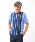 ドッキング ストライプ ニットTシャツ【手洗いOK】【吸汗速乾】