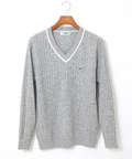 襟配色 Vネック ニット【手洗いOK】