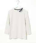 鹿の子編み  ボーダー配色 7分袖Tシャツ