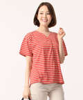 タックVネックボーダーTシャツ