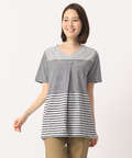 タックVネックボーダーTシャツ【スノーコットン】