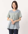 タックVネックボーダーTシャツ【スノーコットン】