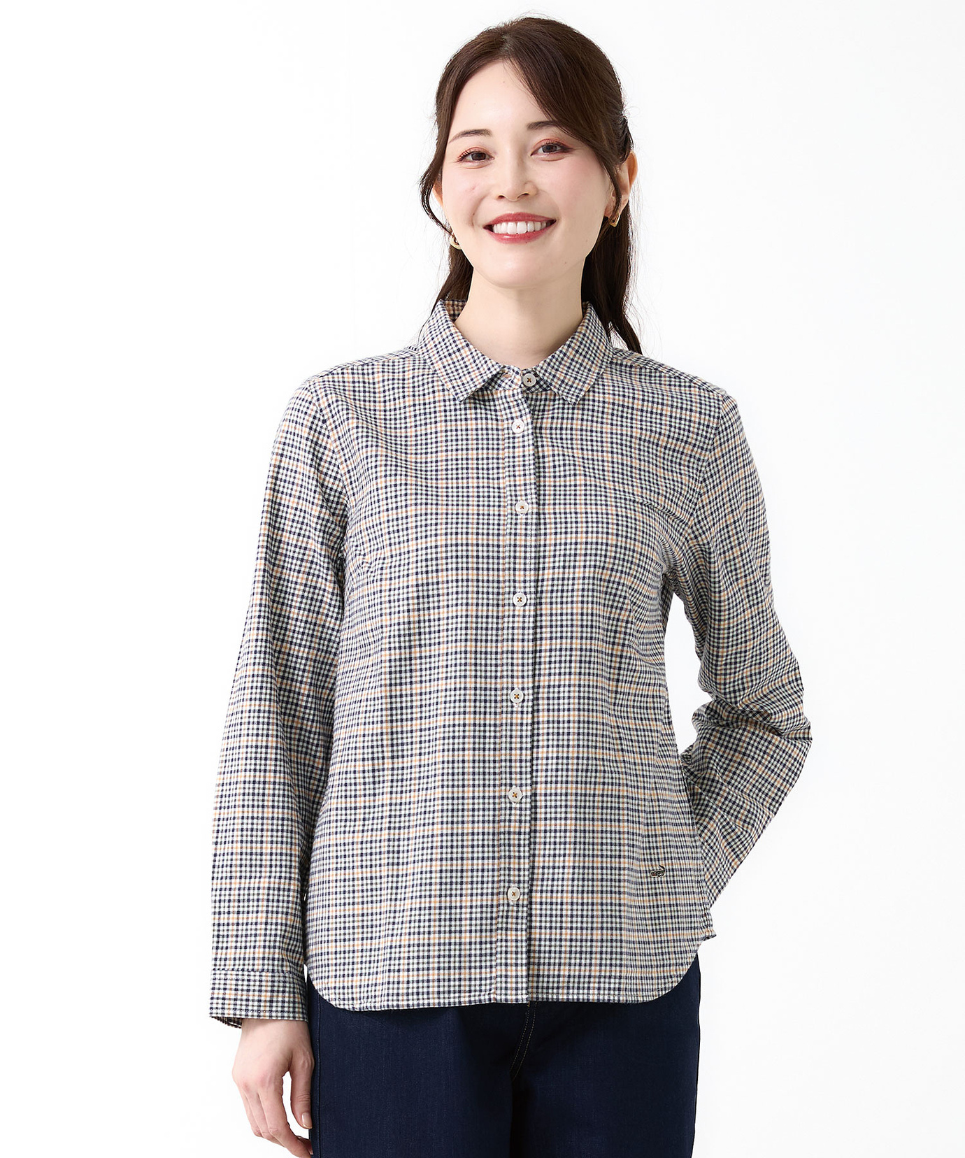 CROCODILE LADIES/(W)クロコダイルタータンサッカーブラウス　L CROCODILE｜(W)クロコダイルタータン 七分袖 ブラウス | Rakuten