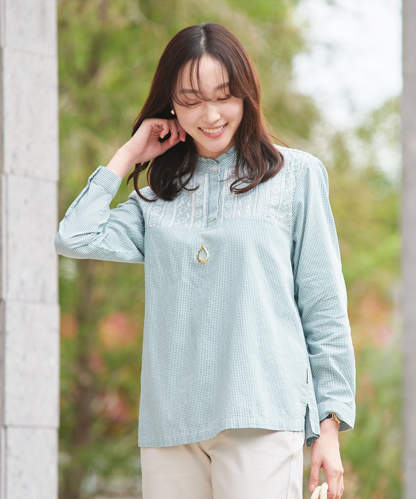 レディース レース刺繡 ギンガムチェック ブラウス通販 [0101-51105