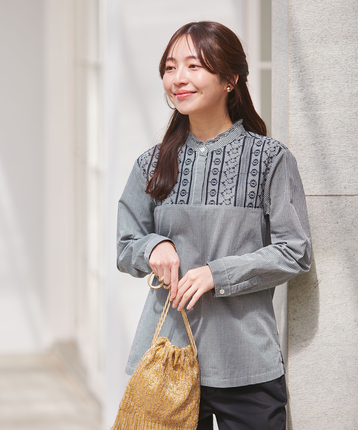 レディース レース刺繡 ギンガムチェック ブラウス通販 [0101-51105