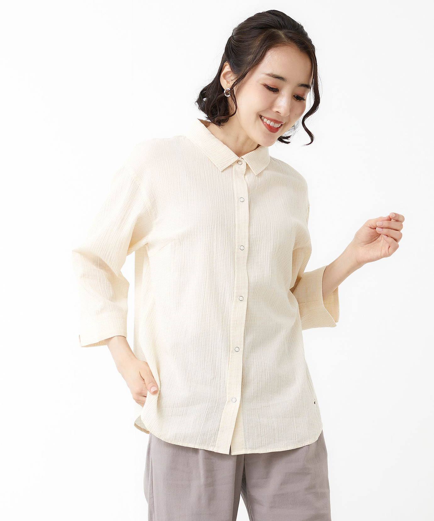 レディース 高島チヂミ ドットボタン ブラウス【JAPAN FABRIC】通販