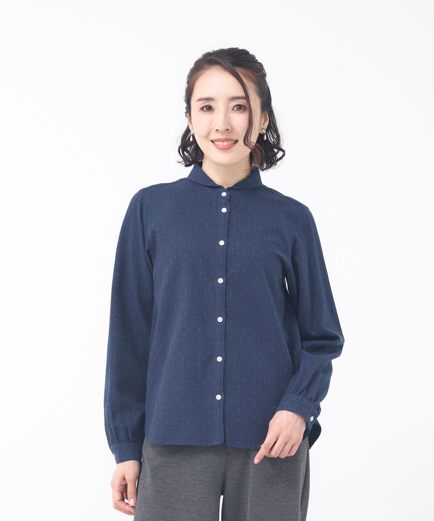 レディース ドットドビー ショールカラー ブラウス通販 [0101-55123