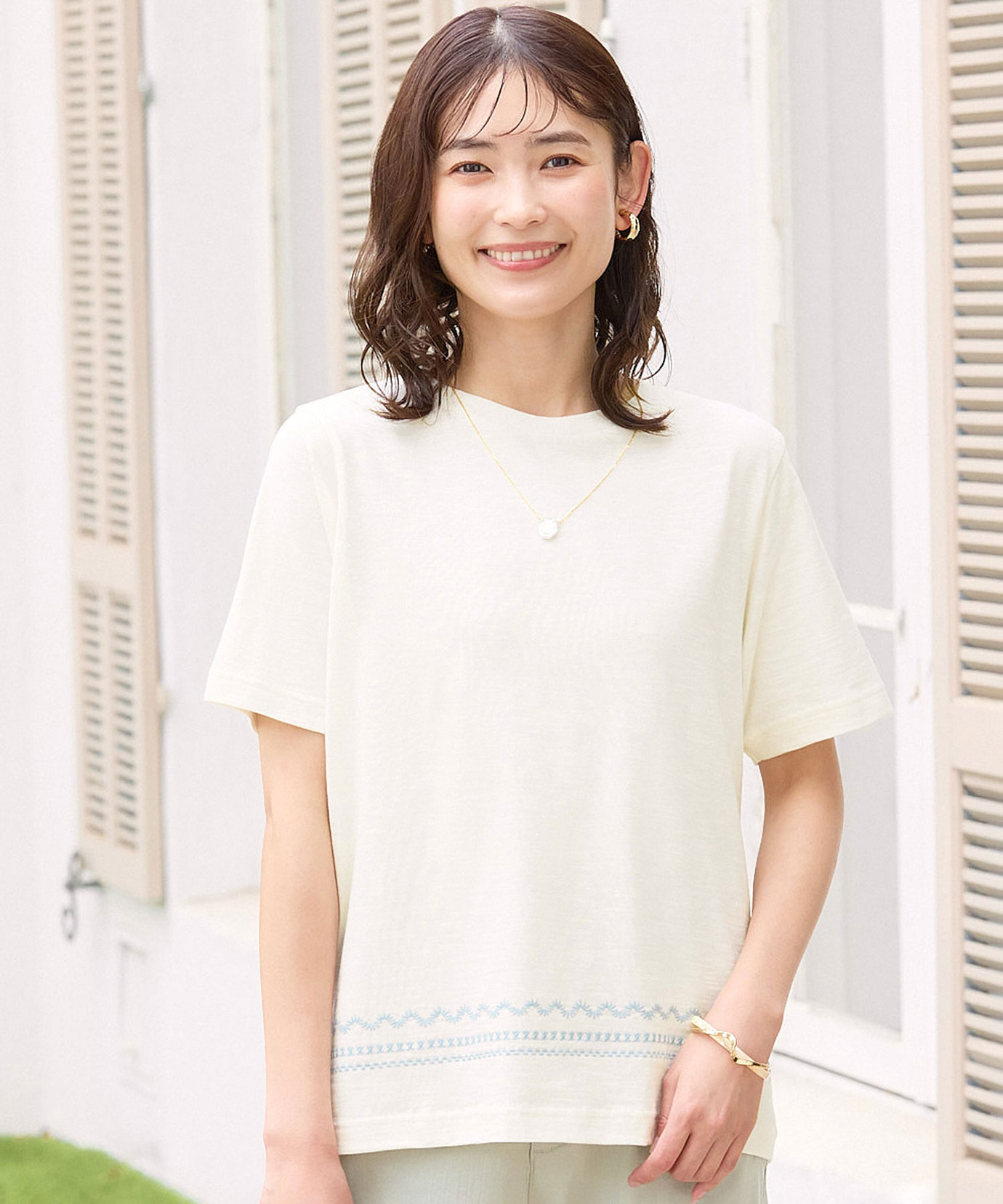 レディース 裾刺繍 スラブ天竺 Tシャツ通販 [0102-63229