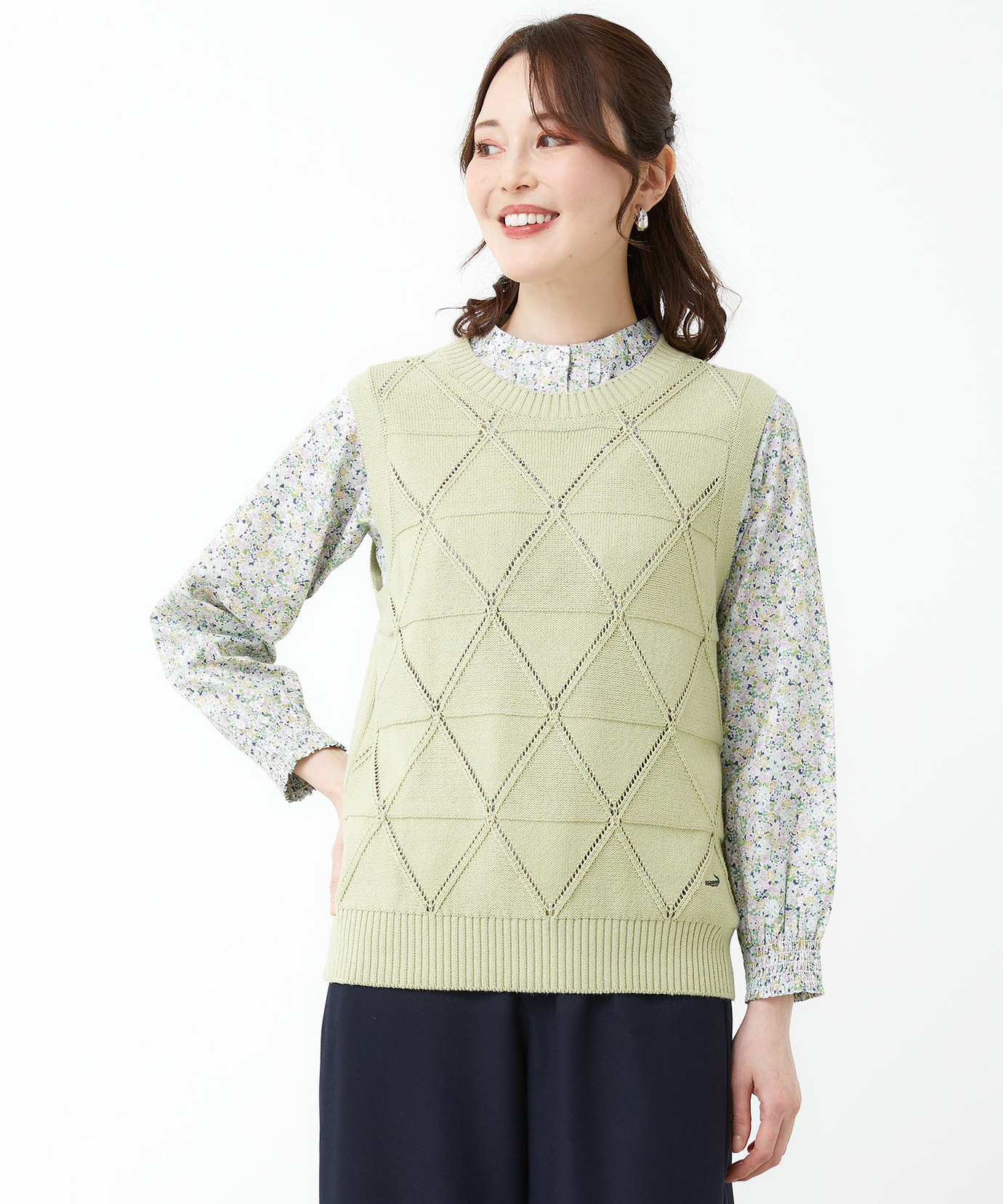 レディース 透かし編み アーガイル 柄 ベスト【手洗いOK】通販 [0103