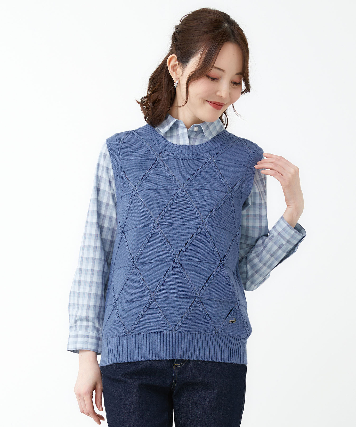 レディース 透かし編み アーガイル 柄 ベスト【手洗いOK】通販 [0103
