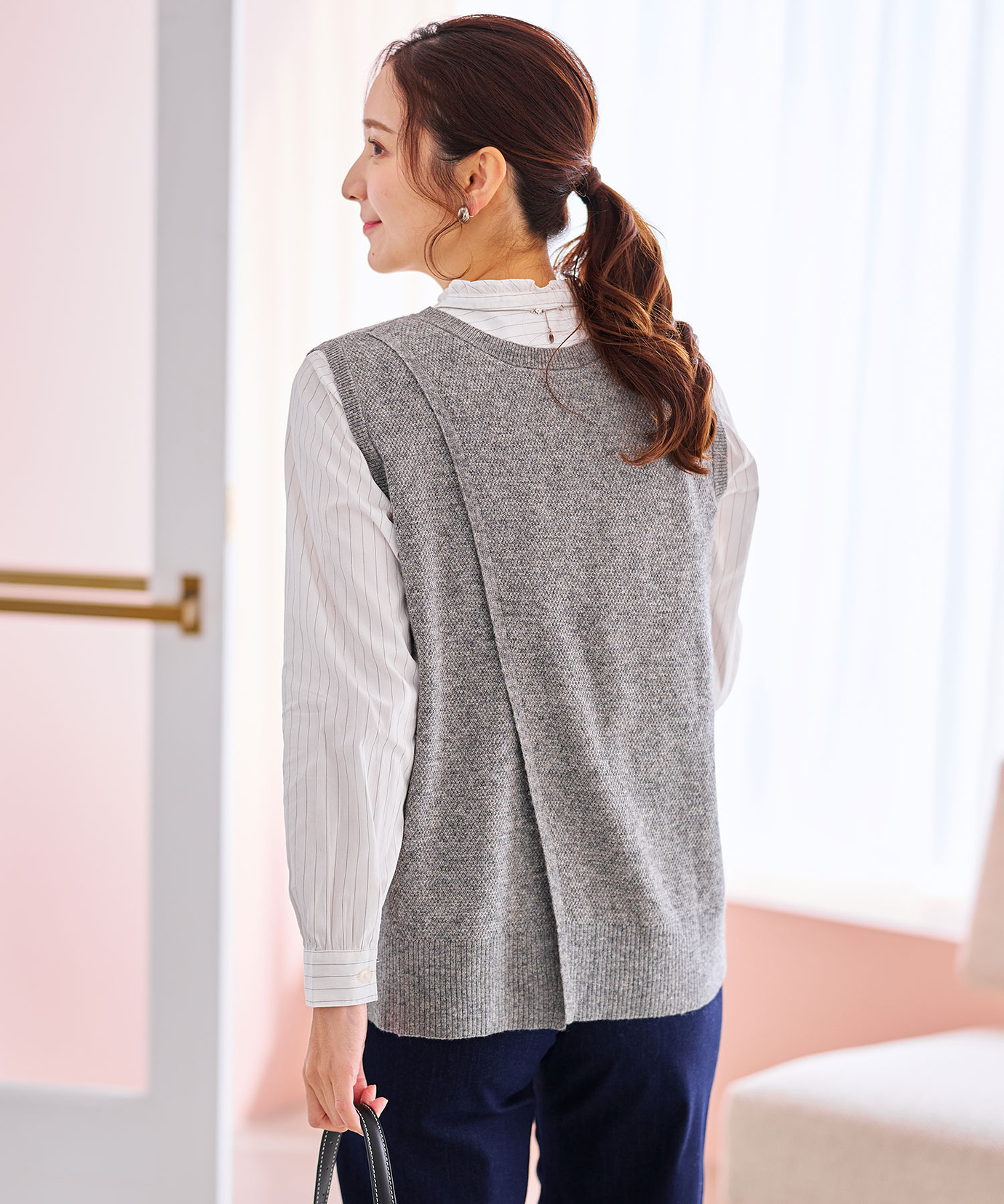 レディース ウールブレンド 2WAY ニットベスト【手洗いOK】通販 [0103