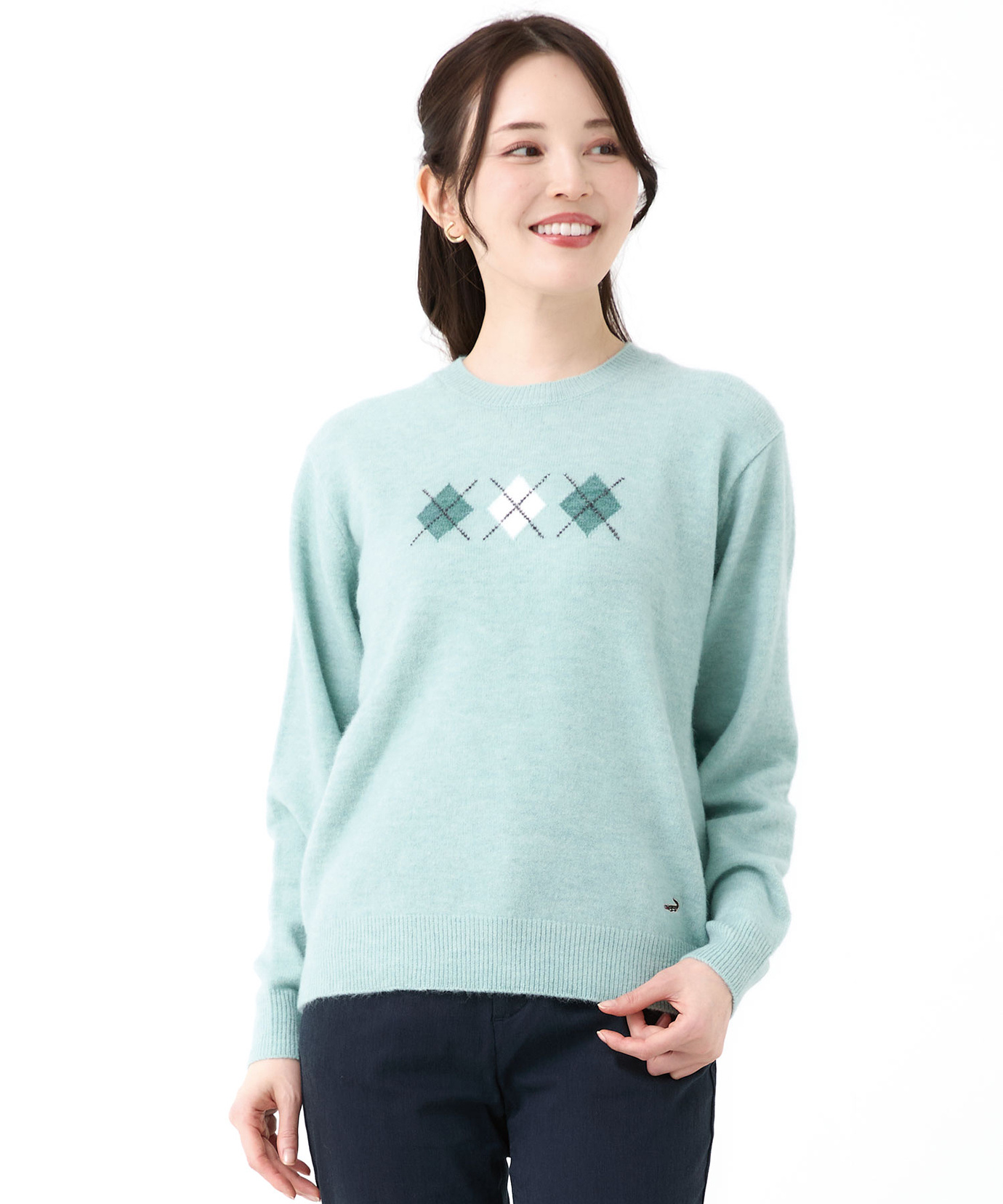 レディース ウールブレンド アーガイル ニット【手洗いOK】通販 [0103