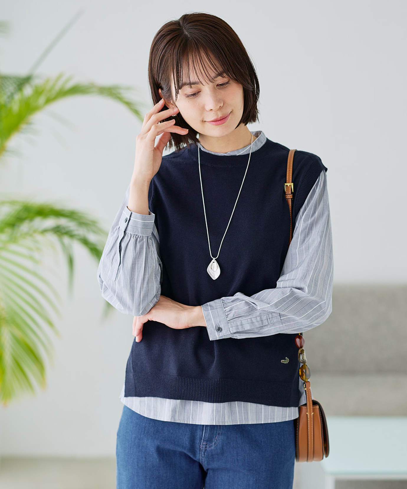 レディース クルーネック ニット ベスト【手洗いOK】通販 [0103-61300