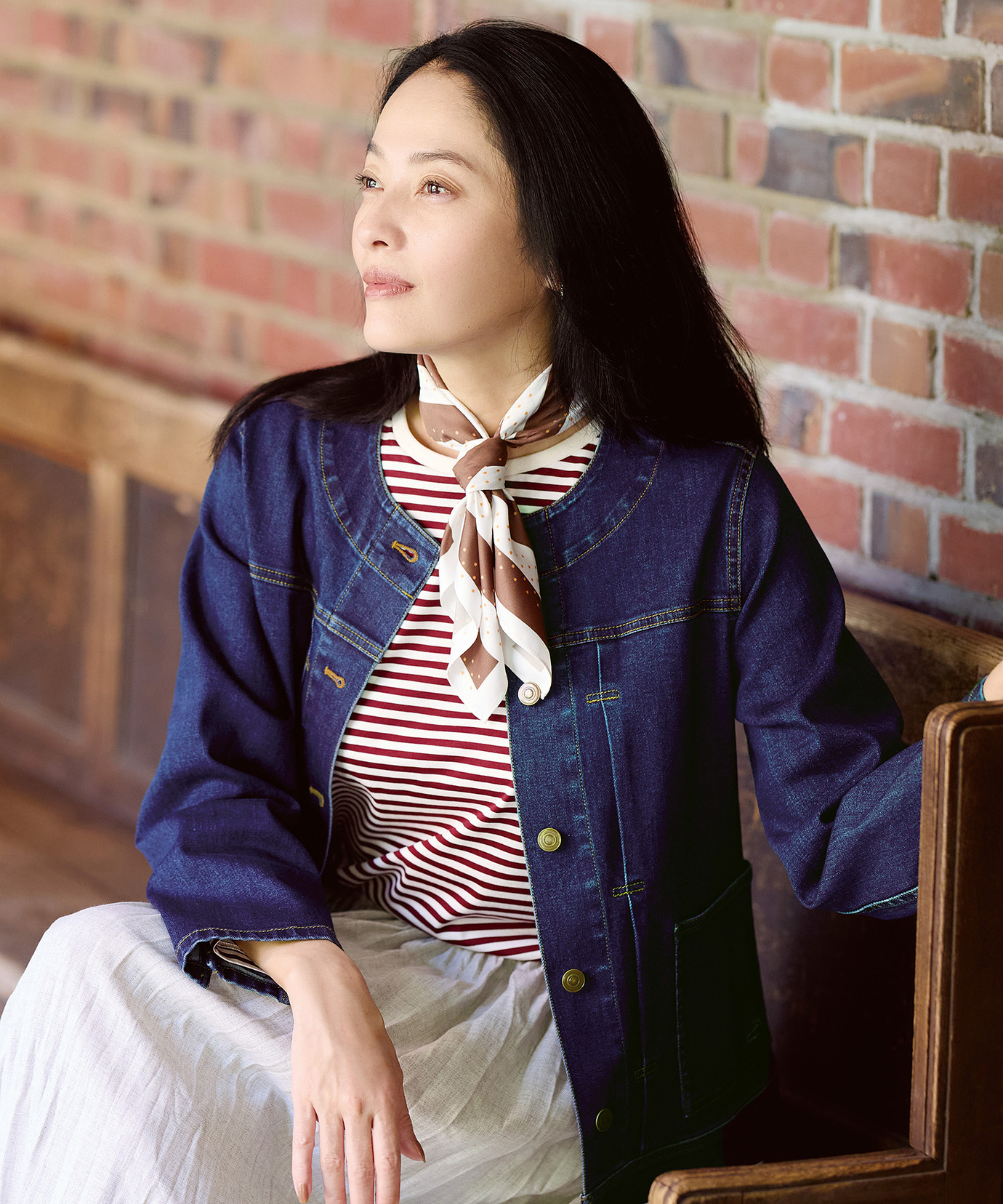 レディース ノーカラー デニムジャケット通販 [0104-55402