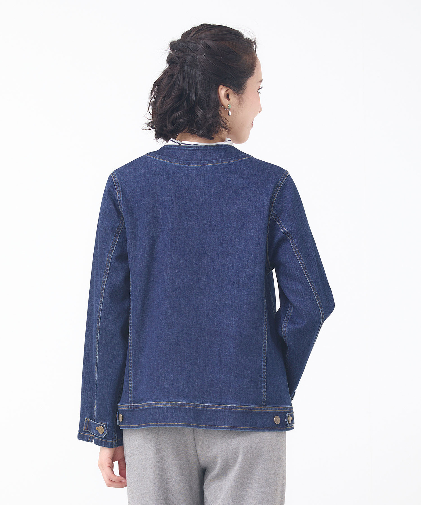 レディース ノーカラー デニムジャケット通販 [0104-55402