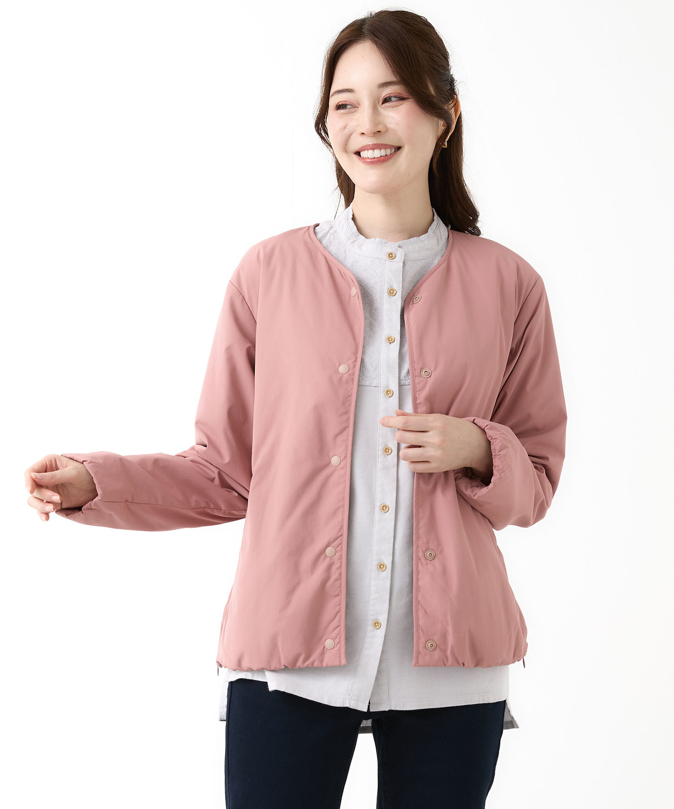 レディース ノーカラー 中綿 ジャケット通販 [0104-55405