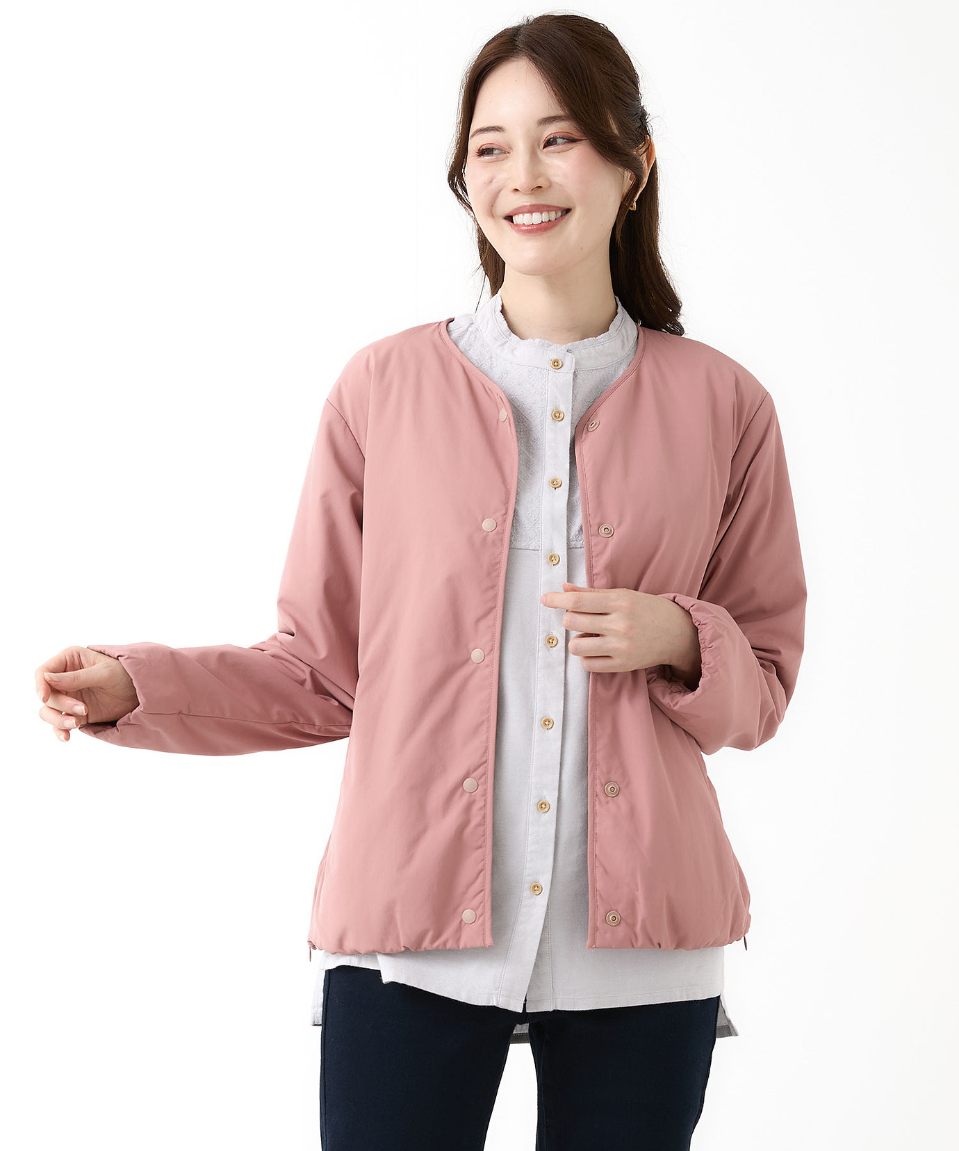 レディース ノーカラー 中綿 ジャケット通販 [0104-55405