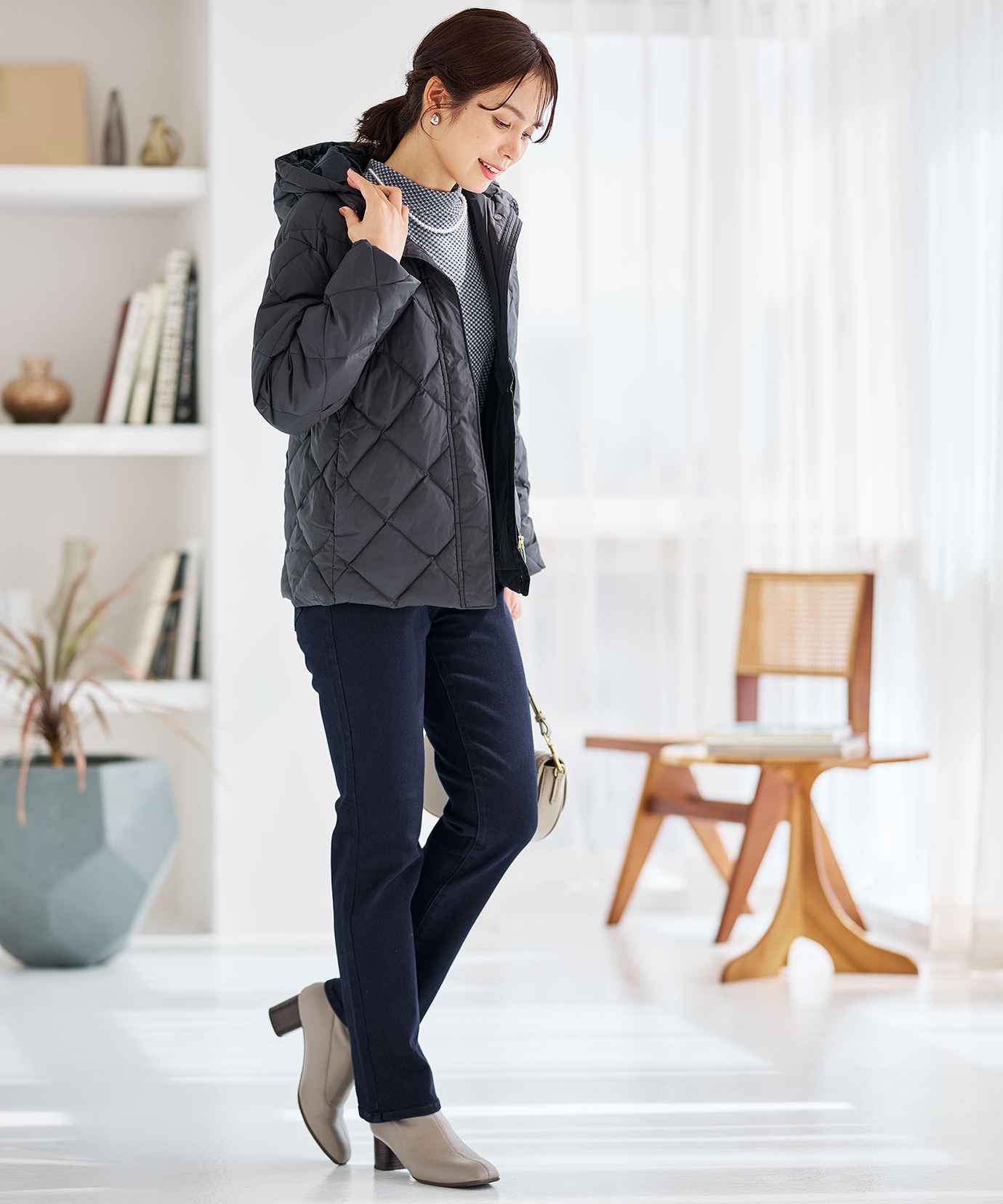 レディース 2WAYフード キルトダウン ジャケット【撥水加工】通販