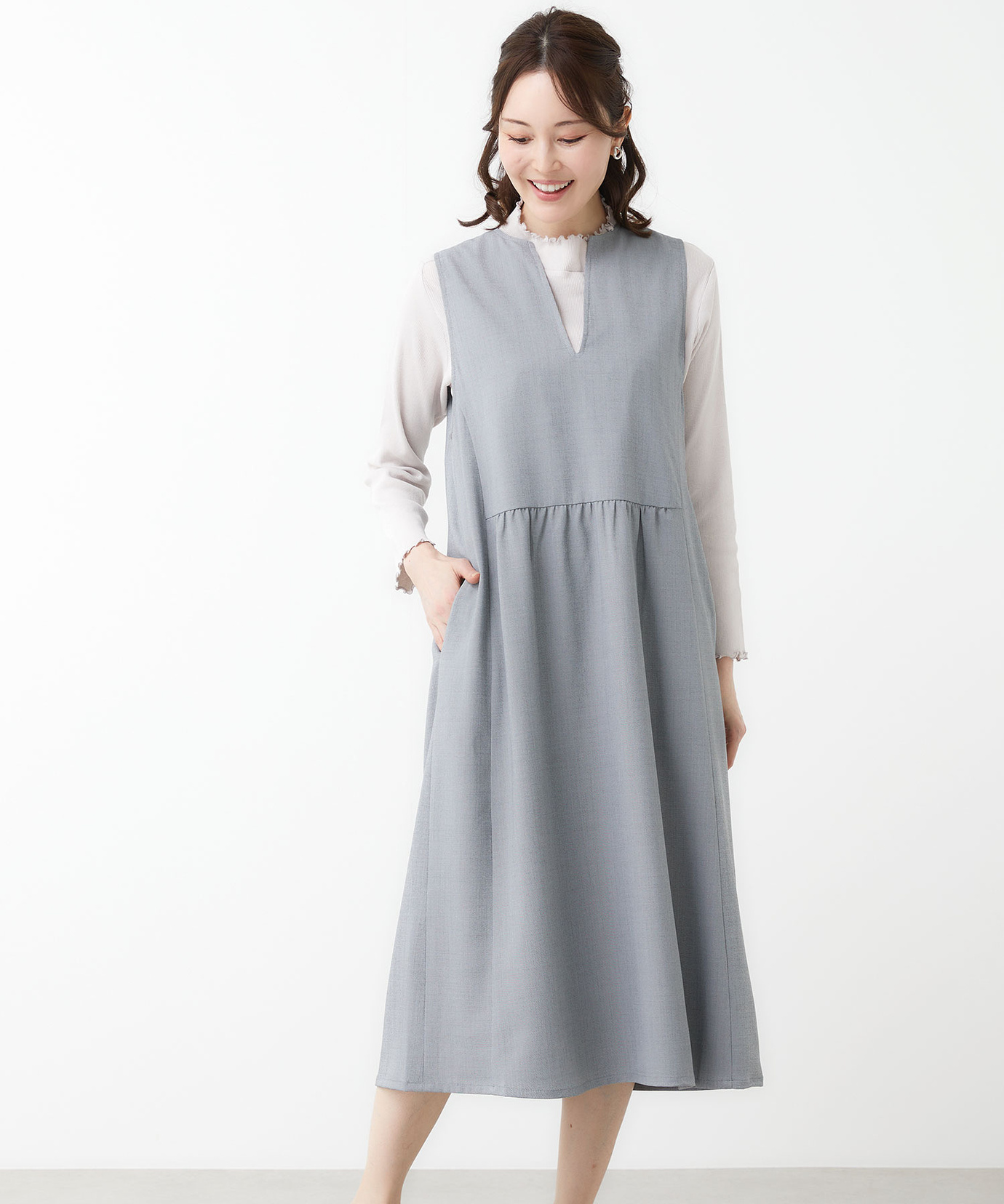 user_16d63c07② レディース Vネック 切り替え ジャンパースカート通販 [0121-51701