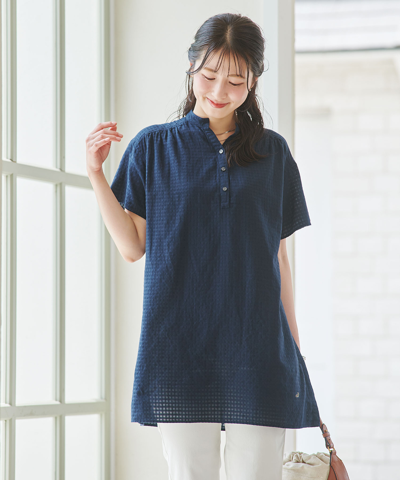 レディース コットン ドビーチェック チュニック通販 [0121-53705