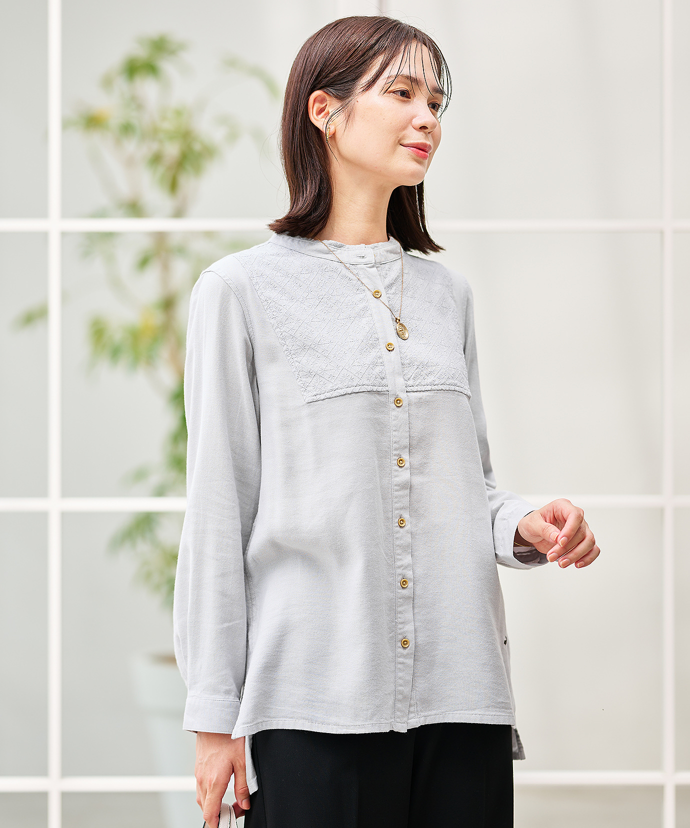 クロコダイル CROCODILE/デザインチュニック LL 紺色 レディース コットン ギャザーデザイン チュニック一部店舗限定