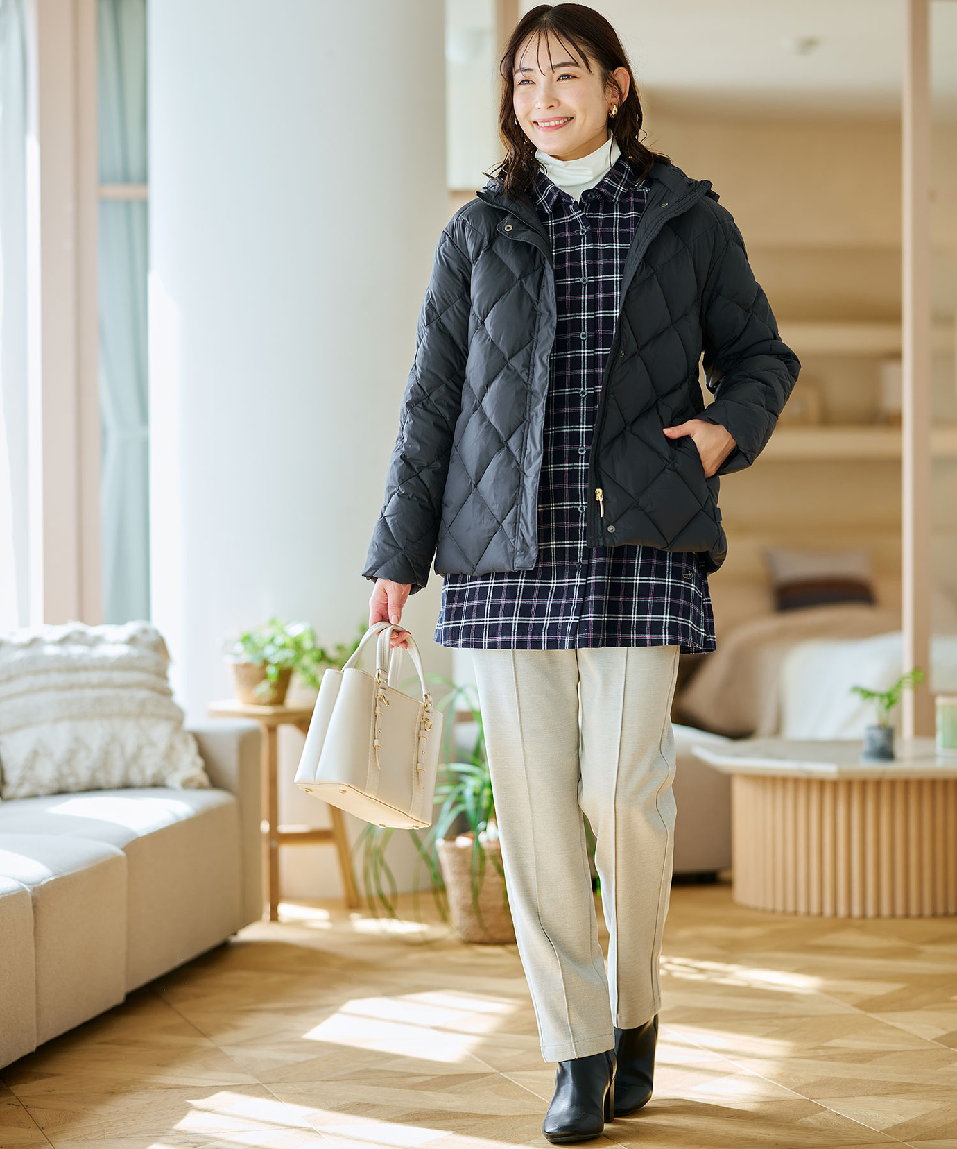 レディース 微起毛 チェック柄 チュニック【オンラインショップ限定