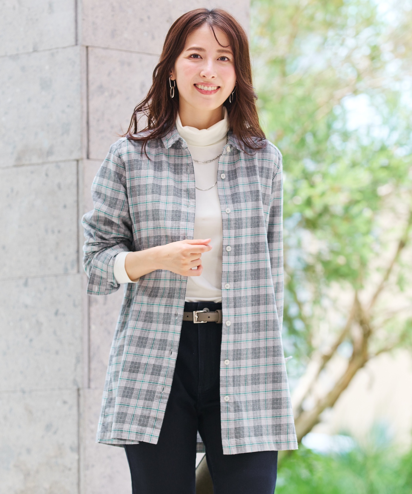 レディース 微起毛 チェック柄 チュニック【オンラインショップ限定