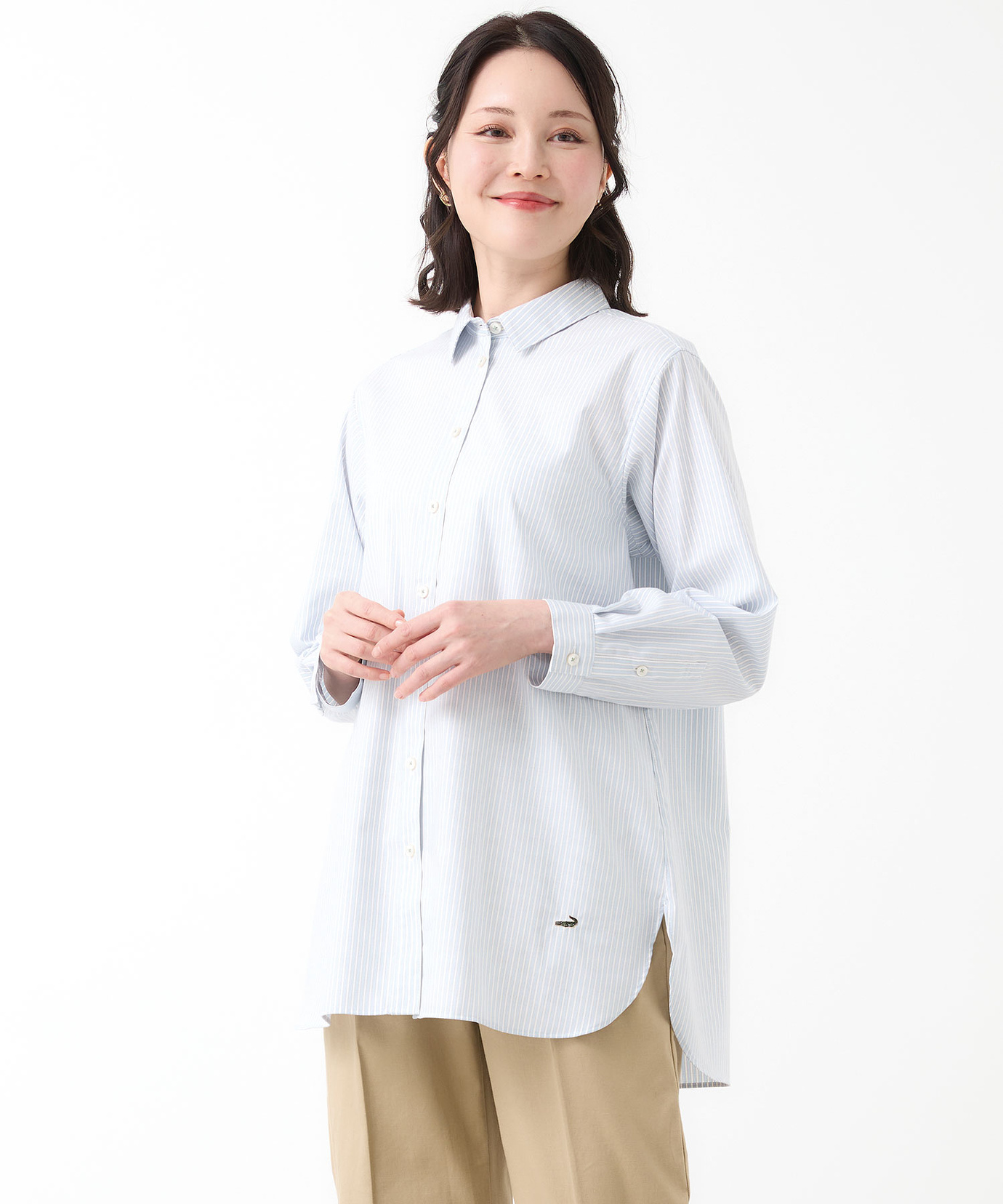 レディース ノンアイロン ストライプ チュニック【シワになりにくい