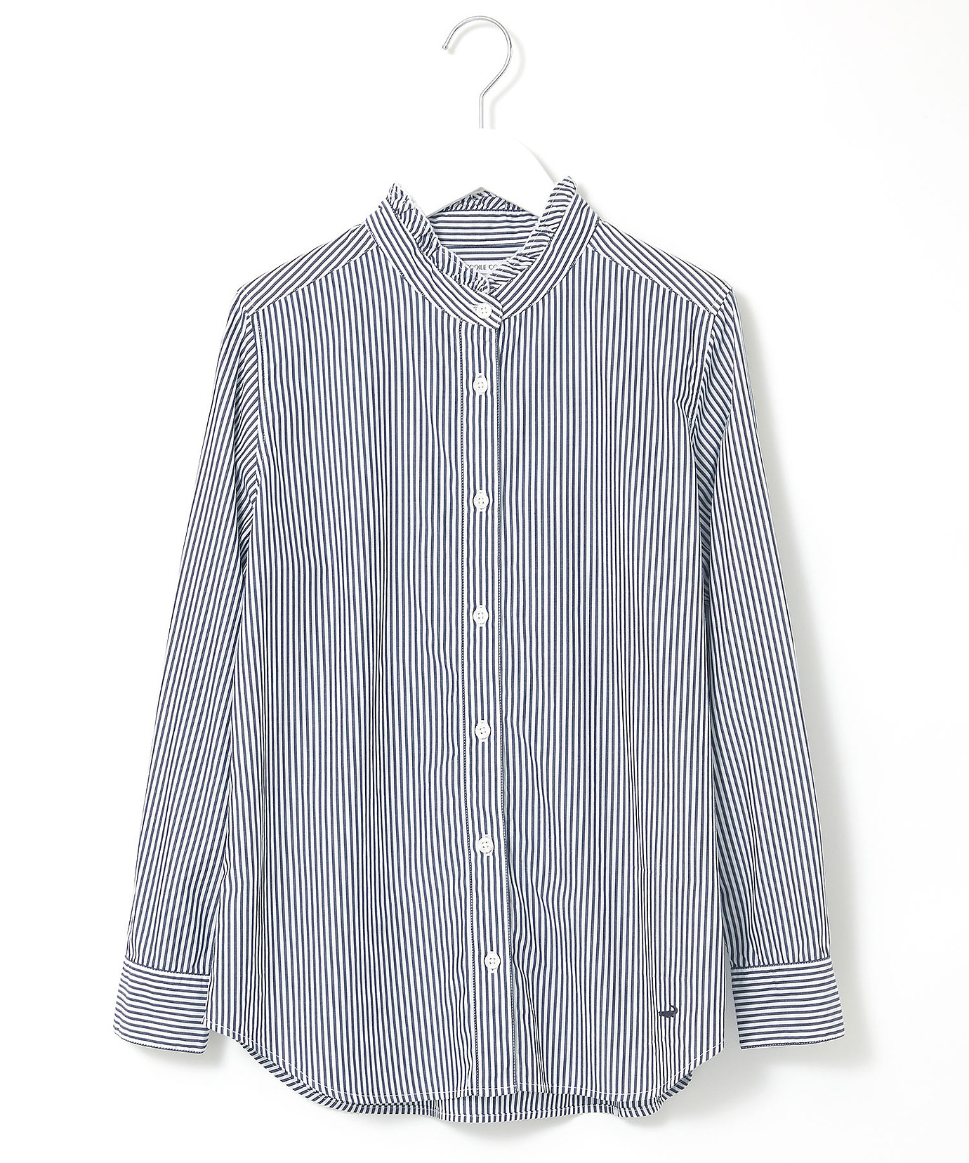 レディース 襟フリル ロンドンストライプ ブラウス【一部店舗限定