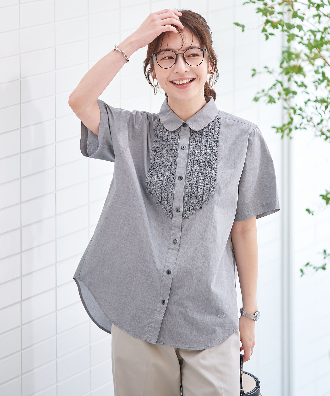 レディース ミニフリル ショールカラー ブラウス通販 [0201-53156