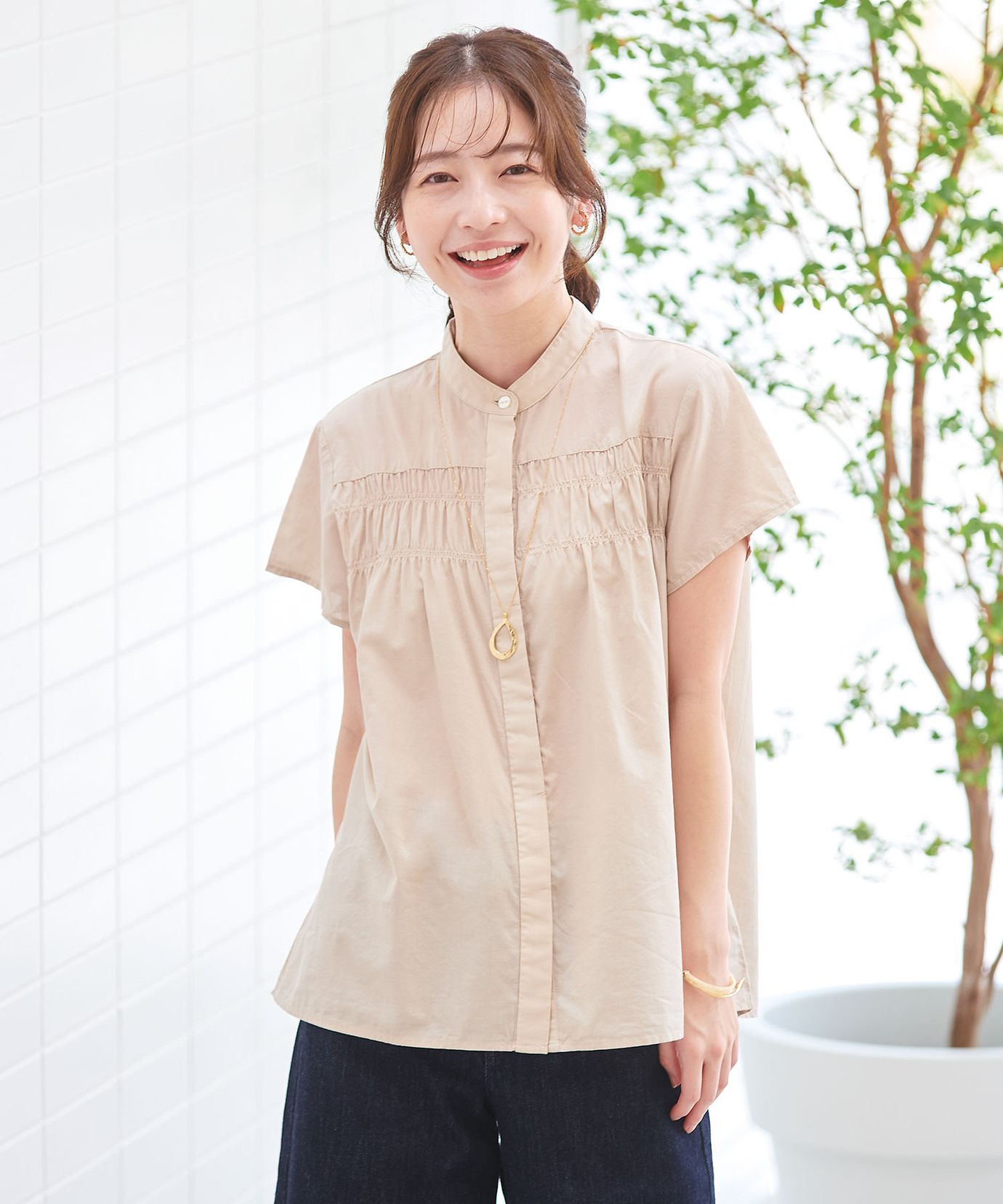 確認用ページ WOMAN / ギャザーカラーブラウス レディース ギャザーデザイン