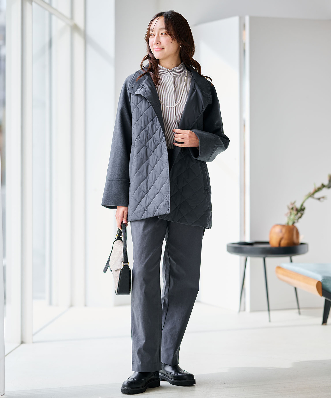 レディース フリルカラー ストライプ ブラウス通販 [0201-55152