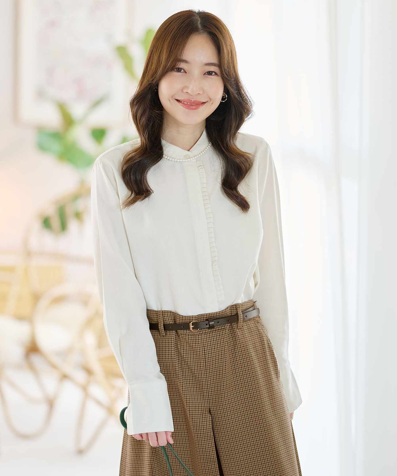 レディース バンドカラー タックデザイン ブラウス通販 [0201-55160