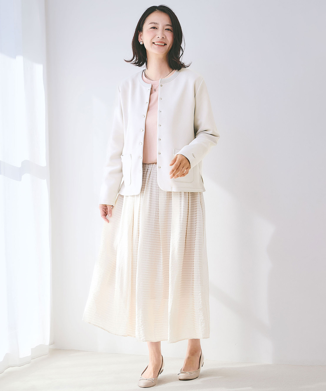 レディース スナップボタン ノーカラー カーディガン通販 [0202-51253