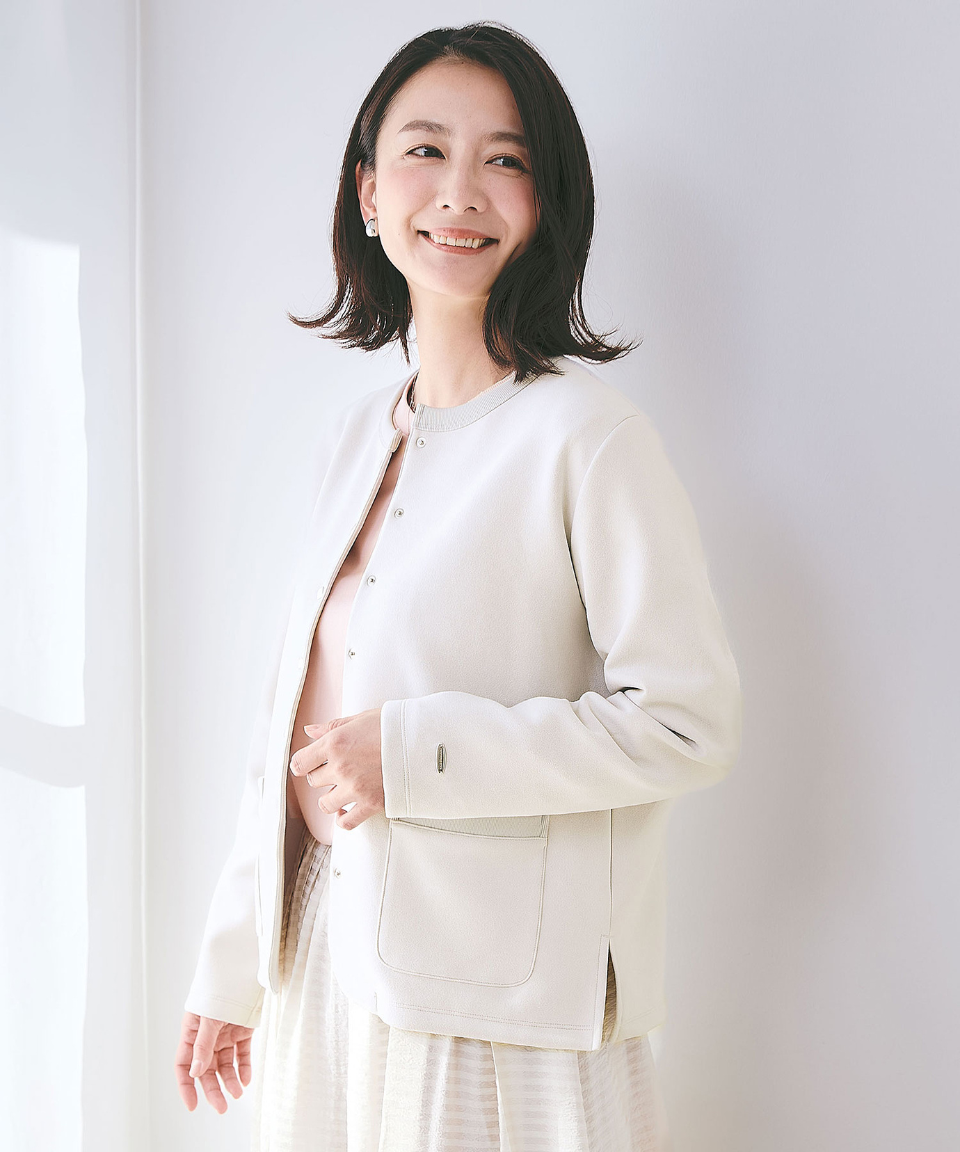 レディース スナップボタン ノーカラー カーディガン通販 [0202-51253