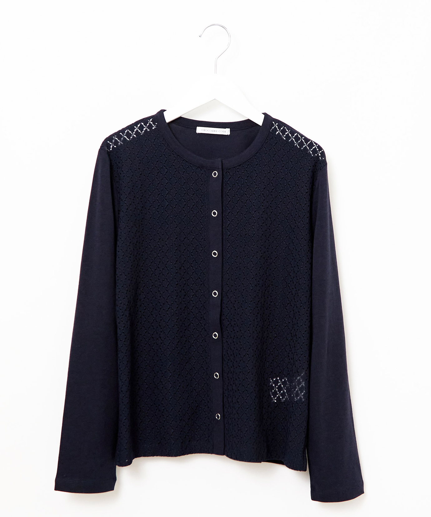 レディース コットンブレンド レース切り替え カーディガン通販 [0202