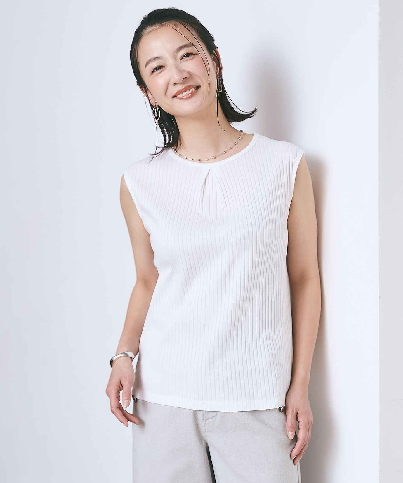 レディース リブフロント タック タンクトップ通販 [0202-53256