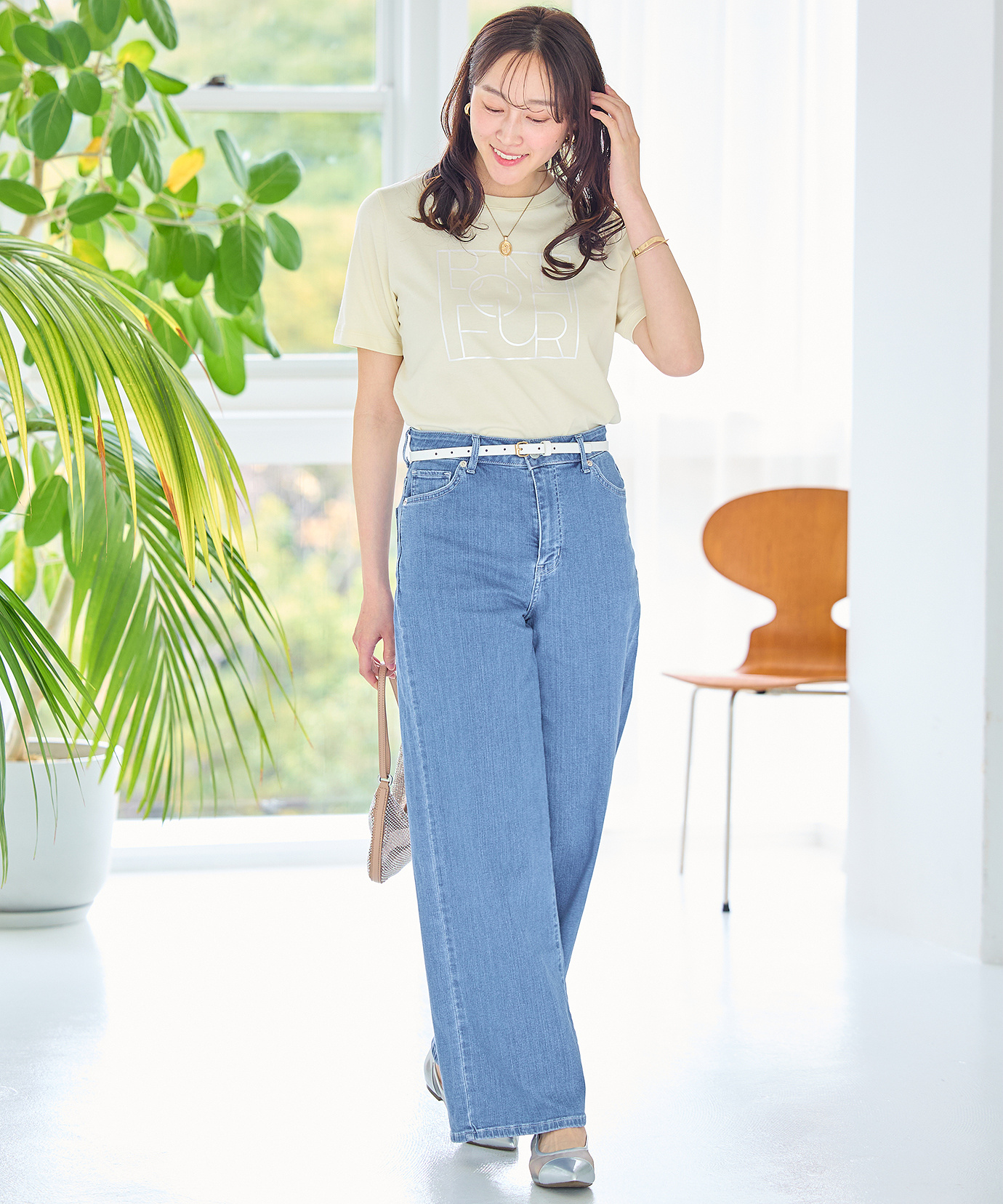 レディース パールプリント グラフィック Tシャツ通販 [0202-63253