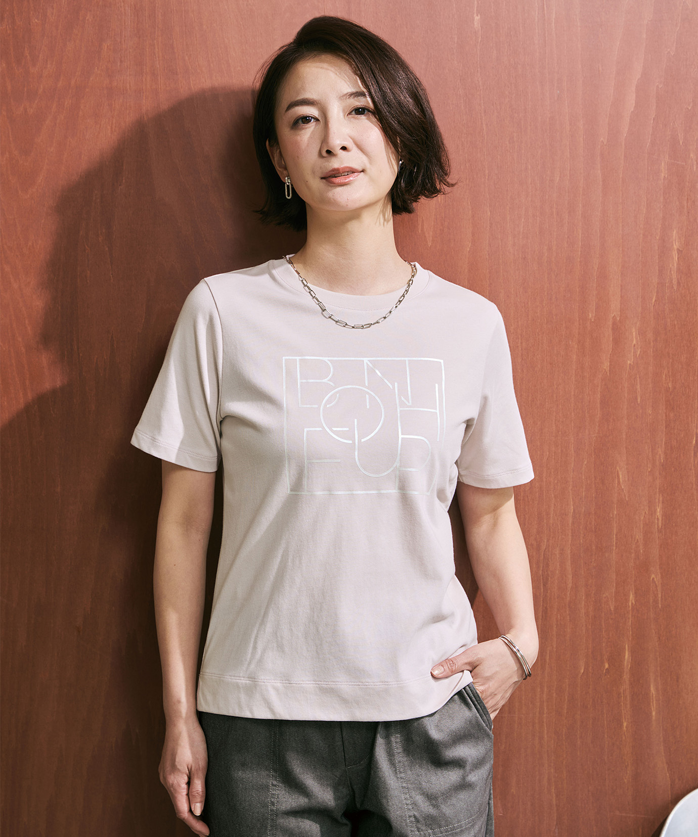 レディース パールプリント グラフィック Tシャツ通販 [0202-63253